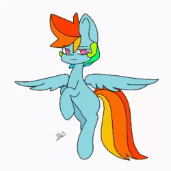 Size: 360x360 | Tagged: safe, artist:haichiroo, rainbow dash, pony, g4, animated, flying, looking at you, simple background, solo, spread wings, webm, white background, wings