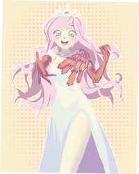 Size: 2071x2594 | Tagged: safe, artist:rileyav, fluttershy, human, g4, clothes, commission, dress, gloves, high res, humanized, jewelry, long gloves, looking at you, open mouth, smiling, solo, tiara