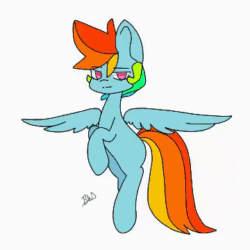 Size: 360x360 | Tagged: safe, alternate version, artist:haichiroo, rainbow dash, pony, g4, animated, flying, gif, looking at you, simple background, solo, spread wings, white background, wings