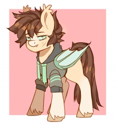 Size: 1636x1766 | Tagged: safe, artist:cheekipone, oc, oc only, oc:coconut milk, bat pony, pony, clothes, hoodie, lidded eyes, looking at you, solo, unamused