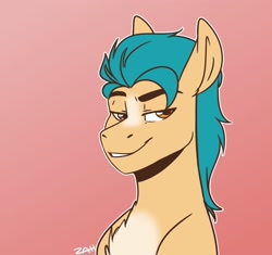 Size: 2129x2000 | Tagged: safe, artist:zahsart, hitch trailblazer, earth pony, pony, g5, my little pony: a new generation, chest fluff, high res, lidded eyes, looking at you, male, ponytober, smiling, solo, stallion