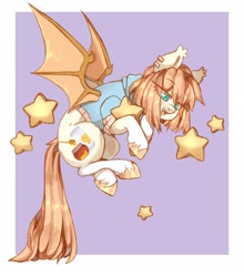 Size: 1850x2100 | Tagged: safe, artist:cheekipone, oc, oc only, oc:honey milk, pony, clothes, ear piercing, earring, flying, hoodie, jewelry, piercing, smiling, solo, spread wings, stars, wings