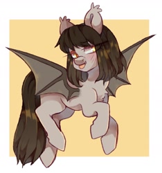 Size: 2212x2368 | Tagged: safe, artist:cheekipone, oc, oc only, bat pony, pony, chest fluff, flying, high res, lidded eyes, looking at you, raspberry, solo, spread wings, tongue out, wings