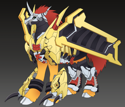 Size: 3873x3300 | Tagged: safe, artist:turnipberry, pony, wargreymon, commission, commissioner:reversalmushroom, digimon, high res, ponified