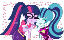 Size: 2825x1776 | Tagged: safe, artist:interstellar-quartz, sci-twi, sonata dusk, twilight sparkle, equestria girls, g4, clothes, female, heart, lesbian, ship:sci-twinata, ship:twinata, shipping, simple background, transparent background