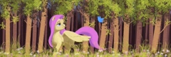 Size: 1500x500 | Tagged: safe, artist:escapist, fluttershy, pegasus, pony, g4, female, flower, forest, grass, logo, mare, solo, twitter, twitter logo