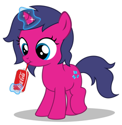 Size: 2940x3020 | Tagged: safe, artist:strategypony, oc, oc only, oc:fizzy pop, pony, unicorn, coca-cola, drinking, female, filly, high res, horn, magic, simple background, soda, soda can, telekinesis, transparent background