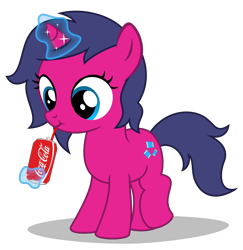 Size: 2940x3020 | Tagged: safe, artist:strategypony, oc, oc only, oc:fizzy pop, pony, unicorn, g4, coca-cola, drinking, female, filly, high res, horn, magic, simple background, soda, soda can, telekinesis, transparent background