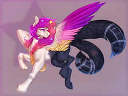 Size: 1280x958 | Tagged: safe, artist:copshop, oc, oc only, oc:phylecia, pegasus, pony, colored wings, concave belly, fit, male, multicolored wings, multiple tails, muscles, nudity, sheath, slender, solo, stallion, tail, thin, two tails, wings