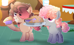 Size: 900x554 | Tagged: safe, artist:magicallightsentryyt, oc, oc only, oc:cherry crumble, oc:cinnamon swirl, pony, base used, colt, food, male, offspring, parent:cheese sandwich, parent:pinkie pie, parents:cheesepie, pie