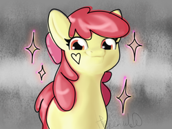 Size: 2732x2048 | Tagged: safe, artist:hypercub0, apple bloom, earth pony, pony, g4, adorabloom, cute, female, filly, heart, high res, looking at you, solo, sparkles