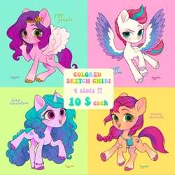 Size: 1080x1081 | Tagged: safe, artist:fezervelle, izzy moonbow, pipp petals, sunny starscout, zipp storm, earth pony, pegasus, pony, unicorn, g5, my little pony: a new generation, adorapipp, adorazipp, chibi, cute, izzybetes, sunnybetes