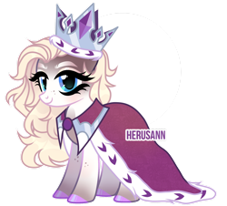 Size: 1600x1449 | Tagged: safe, artist:herusann, artist:mint-light, oc, oc only, earth pony, pony, base used, cape, clothes, crown, earth pony oc, eyelashes, female, hoof polish, jewelry, makeup, mare, regalia, simple background, smiling, solo, transparent background