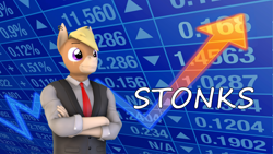 Size: 3840x2160 | Tagged: safe, artist:dawnypegasussfm, oc, oc:nickyequeen, donkey, anthro, 3d, business suit, clothes, commissioner:nickyequeen, exchange, high res, market, meme, profit, pun, stonks