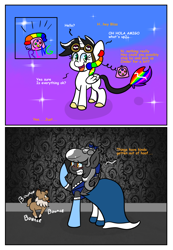 Size: 1148x1663 | Tagged: safe, artist:tranzmuteproductions, oc, oc only, oc:cinder, oc:lightning bliss, oc:tranzmute, alicorn, pony, alicorn oc, clothes, crossdressing, dress, evening gloves, female, gloves, horn, jewelry, long gloves, male, mare, necklace, pearl necklace, phone, stallion, wings