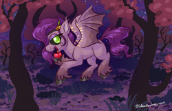 Size: 1300x840 | Tagged: safe, artist:sallindaemon, pipp petals, bat pony, pony, g5, my little pony: a new generation, apple, bat pipp, bat ponified, black sclera, food, open mouth, race swap, slit pupils, solo, unshorn fetlocks