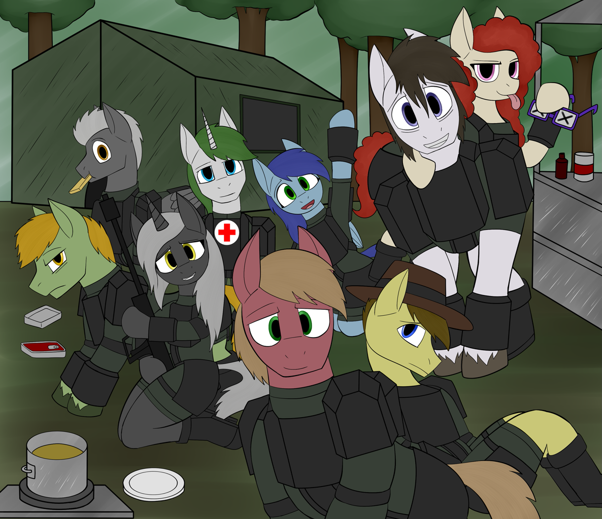 oc:psalm, oc:stonewing, oc:vanity, earth pony, pegasus, pony, unicorn, <b>fall...</b>