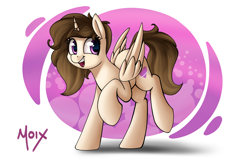 Size: 5100x3300 | Tagged: safe, artist:supermoix, oc, oc only, alicorn, pegasus, pony, unicorn, alicorn oc, cute, folded wings, happy, horn, looking back, open mouth, simple background, solo, wings