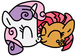 Size: 1000x740 | Tagged: safe, artist:jadeharmony, babs seed, sweetie belle, earth pony, pony, unicorn, g4, boop, eyes closed, female, filly, freckles, lesbian, noseboop, nuzzling, ship:babsbelle, shipping, simple background, transparent background