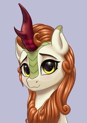 Size: 3508x4961 | Tagged: safe, artist:koshakevich, autumn blaze, kirin, pony, g4, absurd resolution, bust, female, gray background, looking at you, mare, portrait, simple background, solo, three quarter view