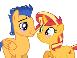 Size: 1008x756 | Tagged: safe, artist:santi0095, flash sentry, sunset shimmer, pony, unicorn, g4, blushing, female, male, ship:flashimmer, shipping, show accurate, simple background, straight, transparent background