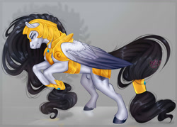 Size: 1280x915 | Tagged: safe, artist:copshop, oc, oc only, pegasus, pony, armor, concave belly, fit, male, muscles, nudity, sheath, slender, solo, stallion, thin