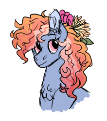 Size: 562x638 | Tagged: safe, artist:queenderpyturtle, oc, oc only, pony, bust, female, flower, flower in hair, mare, portrait, simple background, solo, white background