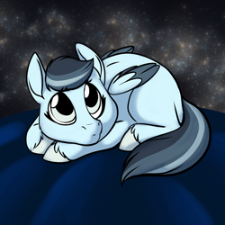 Size: 1000x1000 | Tagged: safe, artist:foxenawolf, oc, oc only, oc:skyborn, pegasus, pony, fanfic:cosmic lotus, cute, fanfic art, foal, solo, unshorn fetlocks