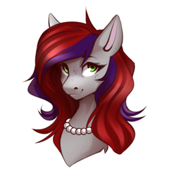 Size: 2362x2362 | Tagged: safe, artist:buvanybu, oc, oc only, oc:evening prose, pegasus, pony, bust, female, freckles, high res, jewelry, mare, necklace, pearl necklace, simple background, solo, white background