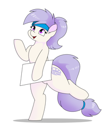 Size: 2476x3072 | Tagged: safe, artist:pencil bolt, oc, oc only, oc:artstina, earth pony, pony, bipedal, female, headband, high res, looking up, ponytail, simple background, solo, standing, white background