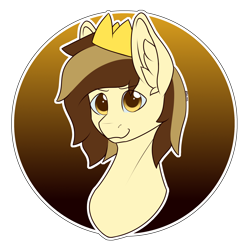 Size: 2160x2160 | Tagged: safe, artist:darmetyt, oc, oc only, oc:prince whateverer, pegasus, pony, big ears, bust, crown, ear fluff, high res, jewelry, male, princewhateverer, regalia, smiling, solo, stallion