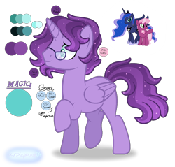 Size: 1284x1226 | Tagged: safe, artist:purplepotato04, cheerilee, princess luna, oc, alicorn, pony, g4, glasses, magical lesbian spawn, male, offspring, parent:cheerilee, parent:princess luna, parents:cheeriluna, reference, show accurate, simple background, stallion, transparent background
