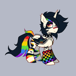Size: 1000x1000 | Tagged: safe, artist:renhorse, oc, oc only, alicorn, bat pony, bat pony alicorn, pony, bat wings, gray background, horn, simple background, solo, wings