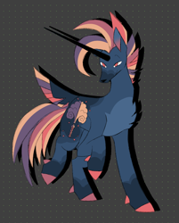 Size: 676x841 | Tagged: safe, artist:mewzynn, oc, oc only, oc:obisidan sunset, pony, unicorn, gray background, male, simple background, solo, stallion, tail, tail feathers