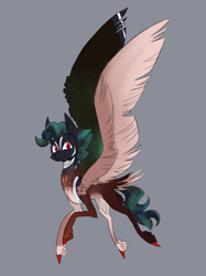 Size: 623x835 | Tagged: safe, artist:mewzynn, oc, oc only, oc:aspen, pegasus, pony, large wings, looking at you, male, simple background, smiling, solo, spread wings, stallion, tail, tail feathers, wings