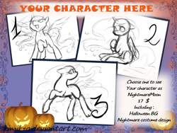 Size: 1600x1200 | Tagged: safe, artist:kimik-a, pony, commission, halloween, holiday, jack-o-lantern, looking back, pumpkin, raised hoof, your character here