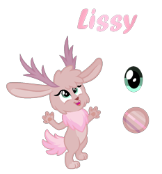 Size: 996x1068 | Tagged: safe, artist:dawnheartyt, oc, oc only, oc:lissy, jackalope, anthro, digitigrade anthro, antlers, eyelashes, female, paw pads, paws, reference sheet, simple background, smiling, solo, story included, transparent background, underpaw