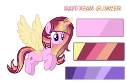 Size: 2300x1500 | Tagged: safe, artist:just-silvushka, oc, oc only, oc:daydream glimmer, pony, unicorn, artificial wings, augmented, base used, eyelashes, glowing, glowing horn, grin, horn, magic, magic wings, magical lesbian spawn, offspring, parent:sunset shimmer, parent:twilight sparkle, parents:sunsetsparkle, simple background, smiling, solo, transparent background, unicorn oc, wings