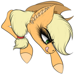 Size: 1486x1471 | Tagged: safe, artist:beamybutt, applejack, earth pony, pony, g4, ear fluff, eyelashes, female, hat, licking, licking lips, mare, simple background, solo, tongue out, transparent background
