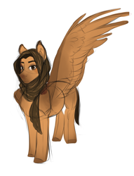 Size: 1225x1600 | Tagged: safe, artist:royvdhel-art, oc, oc only, pegasus, pony, clothes, headscarf, one wing out, pegasus oc, scarf, simple background, solo, white background, wings