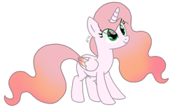 Size: 800x500 | Tagged: safe, artist:princessmoonlight, oc, oc only, oc:sunsetta, alicorn, pony, colored wings, gradient mane, gradient wings, green eyes, looking up, simple background, smiling, solo, standing, standing up, transparent background, wings