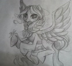 Size: 2261x2083 | Tagged: safe, artist:jamoka-rai-kou, oc, oc only, pegasus, pony, braid, high res, slit pupils, solo, spread wings, traditional art, wings
