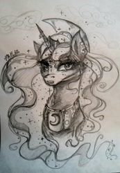 Size: 1138x1642 | Tagged: safe, artist:jamoka-rai-kou, princess luna, alicorn, pony, g4, looking at you, solo, traditional art