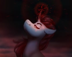 Size: 1335x1062 | Tagged: safe, artist:zahsart, oc, oc only, oc:crimson canvas, pony, unicorn, curved horn, horn, lidded eyes, looking at you, magic, smug, solo