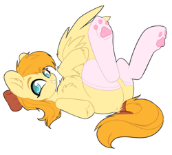 Size: 1280x1152 | Tagged: safe, artist:cloud-fly, oc, oc only, oc:deliambre, pegasus, pony, clothes, female, lying down, mare, on back, paw pads, paw socks, simple background, socks, solo, transparent background