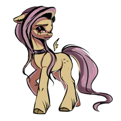 Size: 2651x2662 | Tagged: safe, artist:vetta, fluttershy, pegasus, pony, g4, collar, ear piercing, eyeshadow, high res, makeup, piercing, simple background, solo, white background