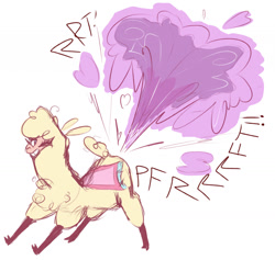 Size: 1280x1211 | Tagged: safe, artist:cookiexrumbles, paprika (tfh), alpaca, them's fightin' herds, community related, fart, fart fetish, fart noise, female, fetish, onomatopoeia, simple background, smiling, solo, sound effects