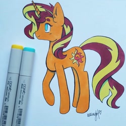 Size: 1080x1080 | Tagged: safe, artist:petaltheartist, sunset shimmer, pony, unicorn, g4, better source needed, female, mare, solo, traditional art