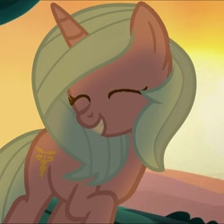 Size: 1080x1082 | Tagged: safe, radiant hope, crystal pony, pony, g4, idw, eyes closed, smiling, solo