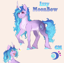 Size: 2527x2506 | Tagged: safe, artist:jadejellie, izzy moonbow, pony, unicorn, g5, my little pony: a new generation, cloven hooves, curved horn, high res, horn, simple background, solo, white background